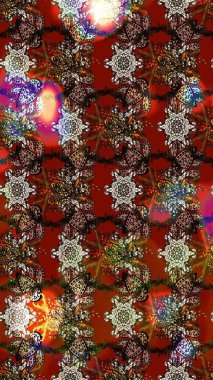 Raster düz çiçek çizim deseni. Hediye ambalaj kağıdı, tebrik kartları, posterler ve pankart tasarımı. Kahverengi ve kırmızı renkte çiçekler.