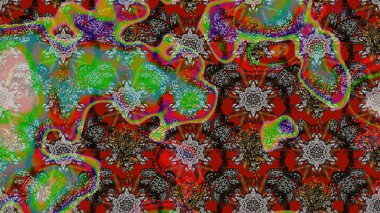 Raster Çiçek İllüstrasyonu güzel tekstil. Gri ve kahverengi renkli etnik çiçeklerle zarif bir eskiz..