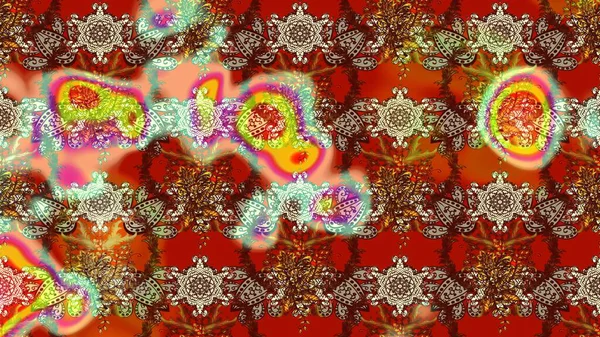 Kabile sanatı boho baskısı, klasik çiçek arkaplanı. Arkaplan dokusu, duvar kağıdı, kahverengi ve kırmızı renkli çiçek teması. Soyut etnik raster çizim kalıbı.