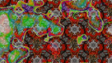 Raster Çiçek İllüstrasyonu güzel tekstil. Gri ve kahverengi renkli etnik çiçeklerle zarif bir eskiz..