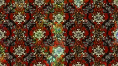 Suluboya elle çizilmiş çiçek desenli eskiz deseni. Parlak renkli fantezi çiçekleri, yapraklar, kahverengi ve kırmızı renkli tomurcuklar kahverengi ve kırmızı.