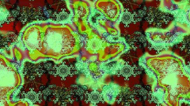 Şirin çiçekli eskiz deseni ve yeşil ve kahverengi renkli yapraklar, suluboya çiçek deseni, duvar kağıdı, kart ya da kumaş için fayanslı. Raster illüstrasyonu.