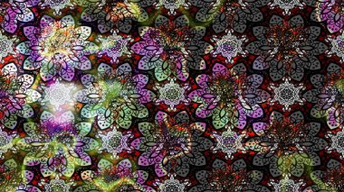 Raster illüstrasyonu. Eski usul. Kumaş, tekstil, duvar kağıdı baskısı için. Tomurcukları papatya çiçekleri olan sevimli bir çiçek deseni. Eskiz geçmişi. Miles Fleur, dandik süs.