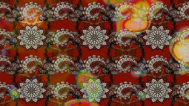 Çiçek tasarımı için inanılmaz bir kolaj cenneti tarzı. Parlak çiçekli kolaj çiçekleri kahverengi ve kırmızı. Çiçekli zambaklar eskiz arka planı.