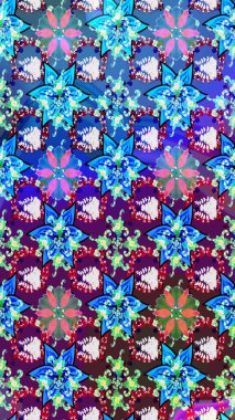 Mavi ve mor renklerde. Çiçek duvar kağıdı. Renkli süs kenarı. Raster illüstrasyonu. Çizim kalıbı. Hint süsü..