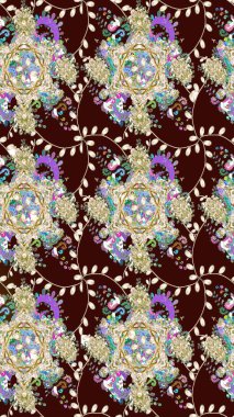 Kahverengi renkte çiçek eskizi. Raster illüstrasyonu. Çiçek deseni. Şatafatlı bahar bahçesi dokusu. Kahverengi renkte çiçekler.