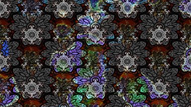 Yumuşak, bahar çiçekleri siyah ve gri renklerde. Raster illüstrasyonu. Çiçek ve yapraklı karalama şeklinde Raster çiçek deseni.