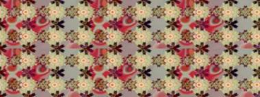 Tarafsız ve bej renklerde geleneksel halk çiçekleri demeti. Tekstil tasarımı için. Üzerinde gelincikler ve vadi zambakları olan renkli çiçek desenli nakış..