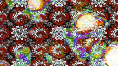 Kızılderili desenli desenli desenli şal deseni. Tekstil, tebrik kartı, boyama kitabı, telefon kılıfı baskısı için kullanılabilir. Etnik Mandala süsü. Raster Henna dövme stili.