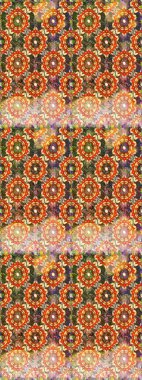 Kahverengi ve turuncu renklerde altın element. Barok tarzında altın çiçekli süs. Damask arkaplanı. Altın çiçekli, pürüzsüz desen.