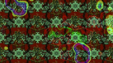 Tropik çiçek desenleri. Yeşil ve kırmızı renkte çiçekler. Raster illüstrasyonu.