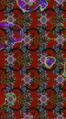 Çiçekli karalama şeklinde Raster çiçek deseni. Nazik, sevimli çiçek arkaplanı. Kırmızı ve kahverengi renkte çiçekler.