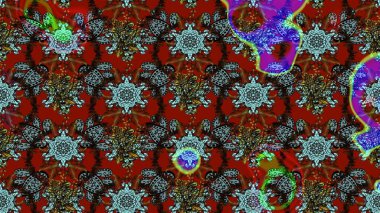 Renkli çizim kalıbı. Çiçek duvar kâğıdı. Raster illüstrasyonu. Çiçek arkaplan. Kırmızı ve kahverengi renkli şirin tekstil.