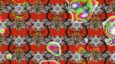 Üzerinde gelincikler ve vadi zambakları olan renkli çiçek desenli nakış deseni. Tekstil tasarımı için gri ve kırmızı renkli geleneksel halk çiçekleri buketi.