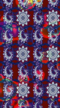 El yapımı çiçek ve bitki koleksiyonu. Raster illüstrasyonu. Robot resim tarzı mavi ve kırmızı renkler. Şirin karalamalı çiçek desenli çizim. Raster illüstrasyonu.