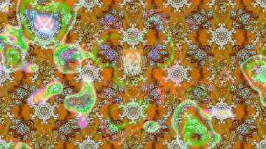 On brown and orange colors. Raster illustration. Beautiful watercolor pattern with flowers.