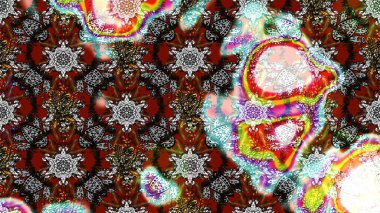 Çiçek desenli çizim. Raster illüstrasyonu. Asya tekstil tarzında. Gri ve kahverengi renkli çiçekler. Raster illüstrasyonu.