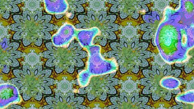 Raster illüstrasyonu. Çiçek. Taslak dekoratif arka plan, çiçek mandala. Yeşil ve mavi renklerde.