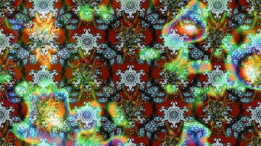 Çiçekli ipek eşarp. Retro tekstil tasarım koleksiyonu. 1950-1960 motifleri. El çizimi çiçek unsurları olan soyut çizim raster deseni. Yeşil ve mavi, yeşil ve mavi.