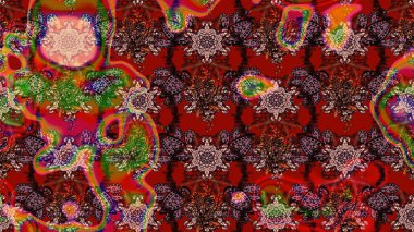 Çiçekli karalama şeklinde Raster çiçek deseni. Kırmızı ve kahverengi renkte çiçekler. Yumuşak, bahar çiçekli arka plan.