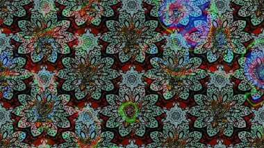 Çiçek desenli eskiz. Gömlek baskısı için çiçek boyası. Yeşil ve siyah renkte çiçekler.