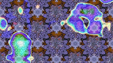 Mor ve mavi renkte çiçekler. Robot resim. Şirin çiçek elementleri. Raster illüstrasyonu.