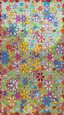 Raster illüstrasyonunda kusursuz çiçek deseni. Tarafsız ve yeşil renklerde. Raster illüstrasyonu. Güzel kumaş deseni.