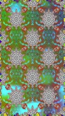 Raster illüstrasyonu. Anti-stres için soyut örnek sayfası. Yeşil ve kahverengi renklerde.