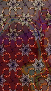 Halk tarzı. Parlak renkli çiçekleri ve kahverengi renkli yaprakları olan harika bir çiçek deseni. Moda baskıları için zarif bir şablon. Modern çiçek arkaplanı.