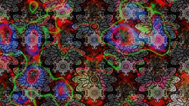 Raster illüstrasyonundaki çiçek desenli çizim. Siyah ve gri renkte çiçekler.