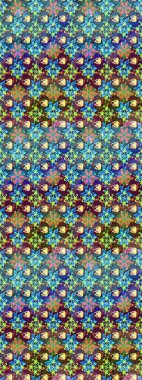 Çok mavi ve yeşil zarif küçük çiçekler ve mavi ve yeşil renkli komik böcekler, raster desen, illüstrasyon.