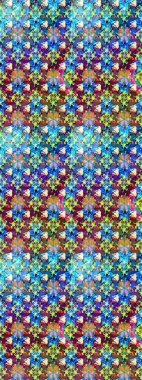 Mavi ve yeşil arka planda. Tekstil, kumaş, ambalaj, hatıra defteri için hoş bir çiçek arkaplanı. Çocuksu tasarım. Elle çizilmiş karalama çiçekleri ile Raster çizim deseni.