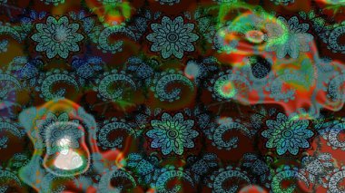 Renkli Bahar Teması eskiz kalıbı. Kahverengi ve mavi renkli şirin çiçek desenleri. Düz Çiçek Elementleri Tasarımı. Raster Modaya uygun kumaş deseni.