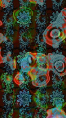 Soyut etnik raster çizim kalıbı. Kabile sanatı boho baskısı, klasik çiçek arkaplanı. Arkaplan dokusu, duvar kağıdı, kahverengi ve mavi renkli çiçek teması.