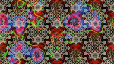 Raster illüstrasyonu. Moda arka planında parlak buketler. Kumaş, duvar kağıdı ve kağıt üzerine baskı yapmak için gelişen arka plan. Eski usul küçük çiçekli şirin bir eskiz deseni..