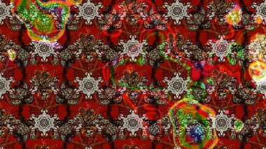 Kahverengi ve kırmızı renkte kahverengi ve kırmızı papatya deseni. Kahverengi ve kırmızı renklerde. Raster illüstrasyonu.