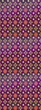 Raster Floral Illustration, Asyalı tekstil. Mor ve bej renkli etnik çiçeklerle zarif bir eskiz deseni..