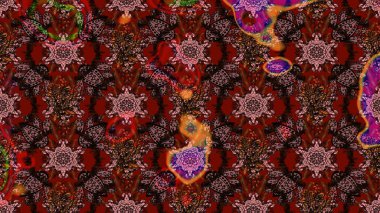 Raster düz çiçek çizim deseni. Kahverengi ve kırmızı renkte çiçekler. Tasarım hediye paketi, tebrik kartları, posterler ve afiş tasarımı.