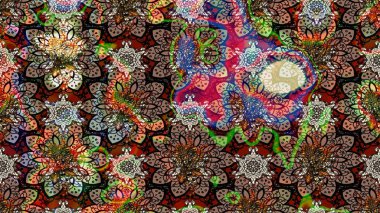 Çiçek desenli eskiz. Gömlek baskısı için çiçek boyası. Kahverengi ve siyah renkte çiçekler.