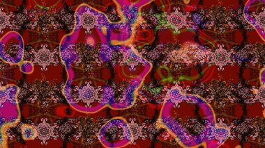 Colorful ornamental border. Sketch pattern. Indian ornament. Raster illustration. Floral wallpaper. On brown and red colors.