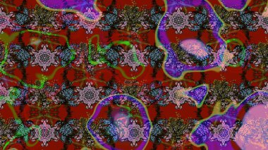 Hand drawn abstract fancy elements. Red and brown colors. Vintage flowers. Watercolor painting imitation Raster illustration. Summer blooming theme.