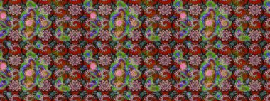 Raster illüstrasyonundaki çiçek desenli çizim. Kahverengi ve yeşil renkte çiçekler.