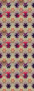 Renkli Bahar Teması eskiz kalıbı. Düz Çiçek Elementleri Tasarımı. Raster Modaya uygun kumaş deseni. Bej ve gri renkli şirin çiçek deseni.