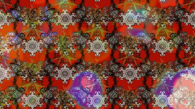 Motley illüstrasyonu. Küçük çiçekte güzel bir desen. Moda baskıları için zarif bir şablon. Küçük renkli çiçekler. Kahverengi ve kırmızı çiçekli bahar çiçekleri.