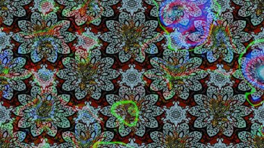 Çiçekli karalama şeklinde Raster çiçek deseni. Mavi ve siyah renkte çiçekler. Nazik, narin çiçek arkaplanı.