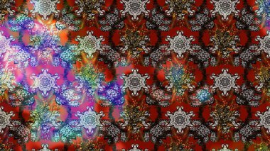 Nakış desenli çiçek deseni. Parmak izi, kumaş, duvar kâğıdı, tekstil için raster dokusu. Renkli grunge soyut arkaplanı colokahverengi ve gri çiçeklerle zenginleştirir.