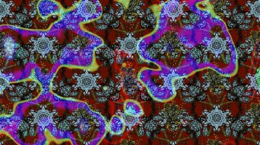 Çok mavi ve kahverengi zarif küçük çiçekler ve mavi ve kahverengi renkli komik böcekler, raster desen, illüstrasyon.