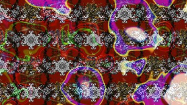 Raster floral pattern in doodle style with flowers. Flowers on gray and red colors. Gentle, summer floral background.