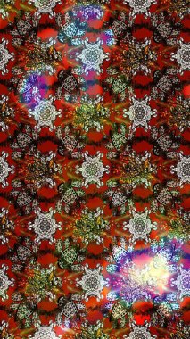 Kahverengi ve kırmızı renkte etnik çiçeklerle süslenmiş zarif bir eskiz şekli. Raster Çiçek İllüstrasyonu güzel tekstil..