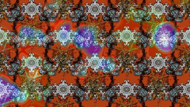 Raster illustration. Flowers on brown and orange colors. Sketch flower pattern can be used for wallpaper.